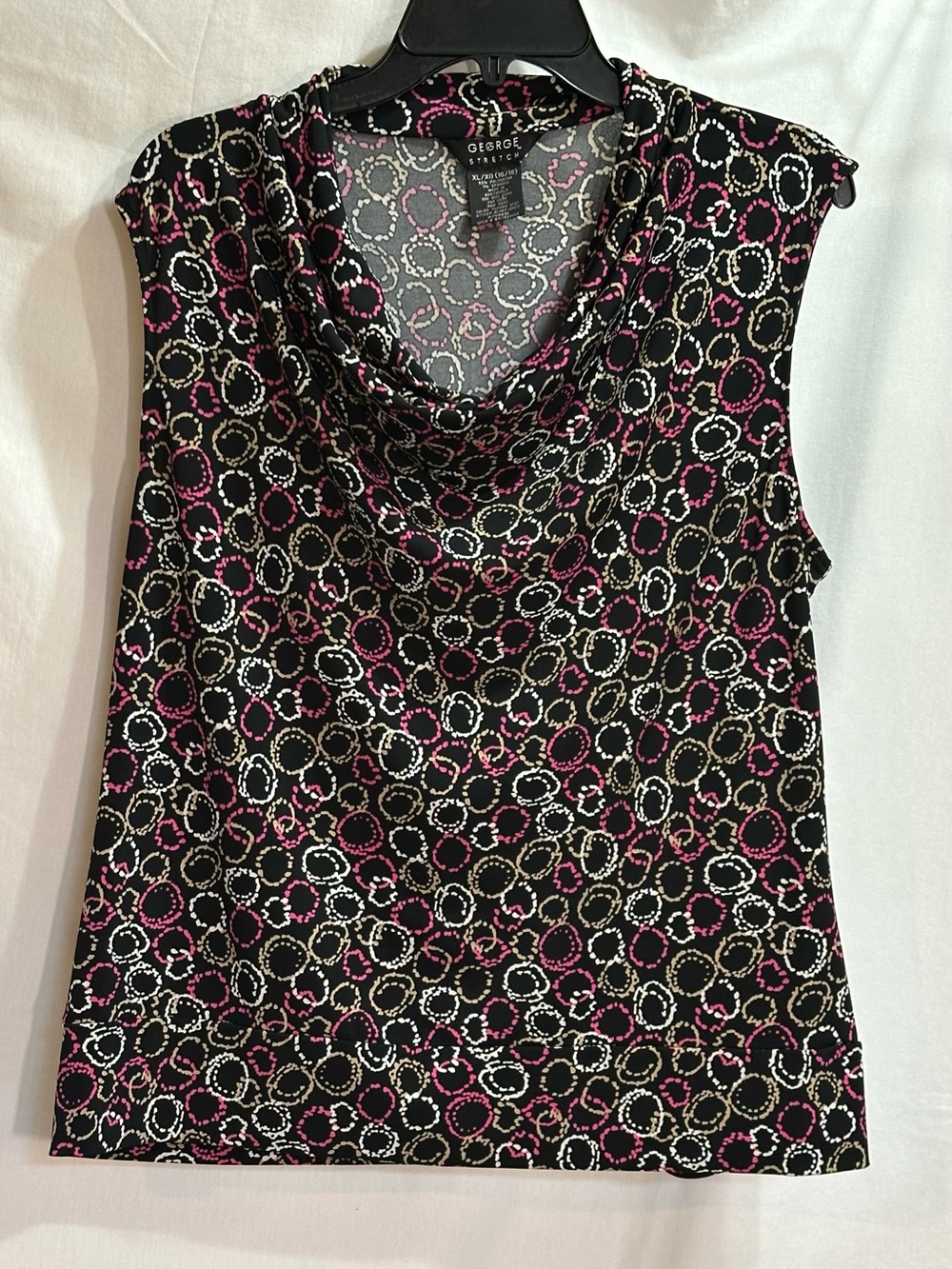 George Black Sleeveless Cowl Neck Top with Pink and White Ring Print